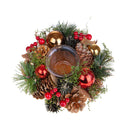 Set 4 Porta Candela con Sfere Decorative e Bacche Ø15 cm Rosso