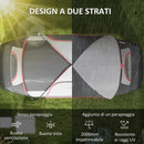 Tenda da Campeggio 450x215x180 cm 6 Posti con 2 Stanze Separate Grigio   