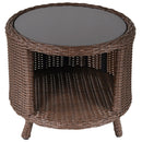 Tavolino da Giardino Ø51x42 cm in Rattna Ripiano in Vetro Marrone