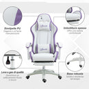 Sedia da Gaming con Schienale Reclinabile 65x65x121-129 cm in Finta Pelle PU Bianco e Viola  