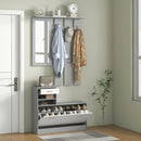 Mobile Guardaroba per Ingresso con Specchio Appendiabiti e Scarpiera Regolabile 90x24x177 cm Bianco e Grigio  