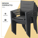 Set Tavolo Allungabile in Vetro e 6 Sedie da Giardino in Alluminio e Tessuto a Rete Grigio Scuro