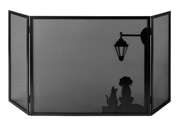 sconto Parascintille per Camino 3 Ante 20+60+20 H50 in Ferro Verniciato Grigio Martellato