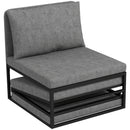 Poltrona Letto Singolo con Cuscino 66x70x74 cm in Tessuto Effetto Lino e Metallo Grigio   