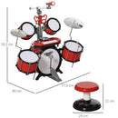 Batteria Musicale Giocattolo per Bambini con Microfono e Tastiera  Rossa