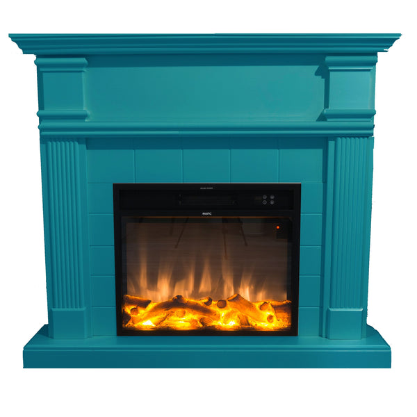 online Camino Elettrico da Pavimento 114x102,3x28,2 cm Effetto Fiamma 1500W Sined Caldera Turchese