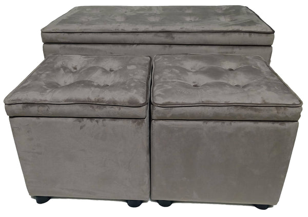 Set Baule e 2 Pouf in Tessuto Vellutato Motti Dalia Kai Tortora acquista