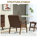 Poltrona Salotto Imbottita 64x66x80 cm con Schienale Trapuntato e Braccioli in Pelle PU e Legno di Caucciù Marrone      