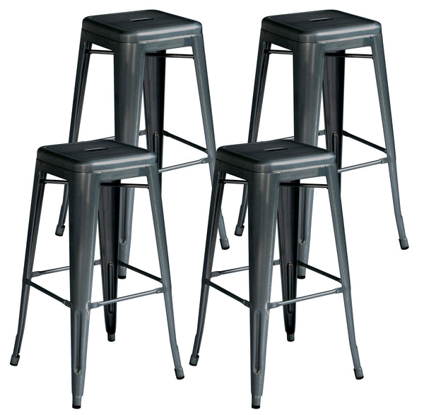 acquista Set 4 Sgabelli Impilabili 44x44x77 cm in Lamiera Galvanizzata Piombo