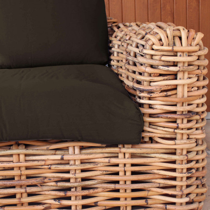 Divano Polinesia 3 Posti con Cuscini 75x265x105 cm in Rattan Marrone