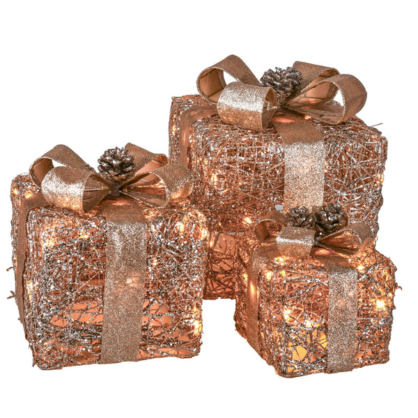 Pacchi Dono 3 Pezzi con 65 Led in Rattan Champagne sconto