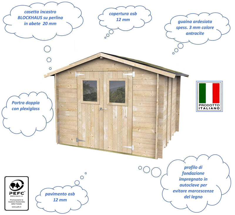 Casetta Box da Giardino per Attrezzi 248x248 cm con Porta Doppia Finestrata in Legno Naturale