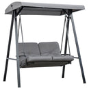 Dondolo da Giardino 2 Posti 144x117x173 cm con Tettuccio Regolabile e Cuscini in Acciaio e Poliestere Grigio 