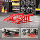 Set di 2 Rampe per Auto 83,5x30,5x27 cm Antiscivolo in Acciaio Rosso      