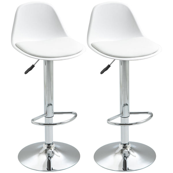 Set 2 Sgabelli Bar 40x42x82-104 cm con Schienale e Poggiapiedi in Similpelle Bianco sconto