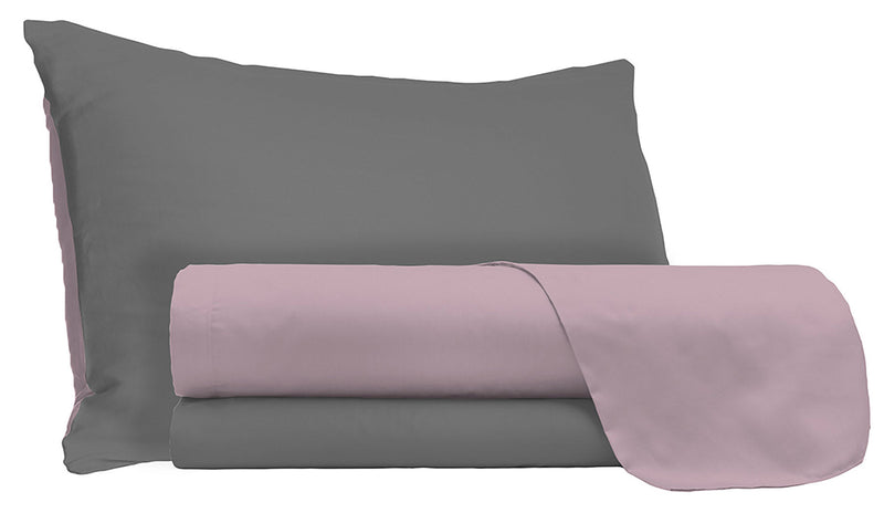 Set Lenzuola Sopra Sotto e Federe Doubleface Rosa Antico\/Fumo Varie Misure