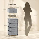 Cassettiera 42x32x80 cm con 4 Cassetti in Tessuto e Struttura in Acciaio Grigio e Nero      
