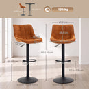 Set 2 Sgabelli da Bar Girevoli 47x53x90-110 cm Regolabili con Schienale in Velluto e Base in Metallo Arancione      