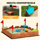 Sabbiera per Bambini 90x90x17 cm con 4 Sedute Angolari in Legno di Abete Multicolore 