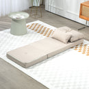 Divano Letto Futon Pieghevole 3 in 1 con 2 Cuscini Lavabili 60x80x56 cm Reclinabile 5 Posizioni in Lino Beige      