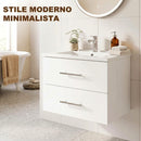 Mobile Bagno 61x40x48 cm con Lavabo in Ceramica e 2 Cassetti in Truciolare e MDF Bianco      