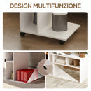 Tavolino da Soggiorno 40x30x69 cm con Rotelle e Mensola Aperta a Forma di C in Legno Bianco      