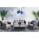 Set Salotto da Giardino Divano 2 Poltrone e Tavolino con Cuscini in Wicker Grigio