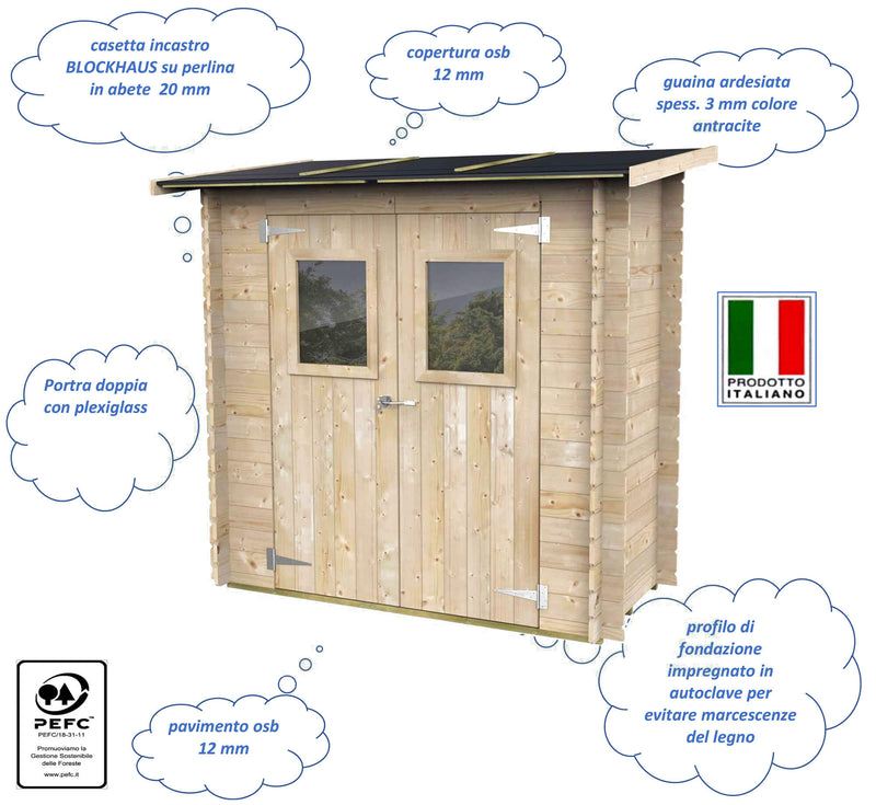 Casetta Box da Giardino per Attrezzi 198x98 cm con Porta Doppia Finestrata in Legno Naturale