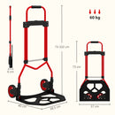 Carrello Portapacchi 38,5x40x102 cm con Maniglia Telescopica Portata 60 kg e Telaio in Acciaio Rosso      