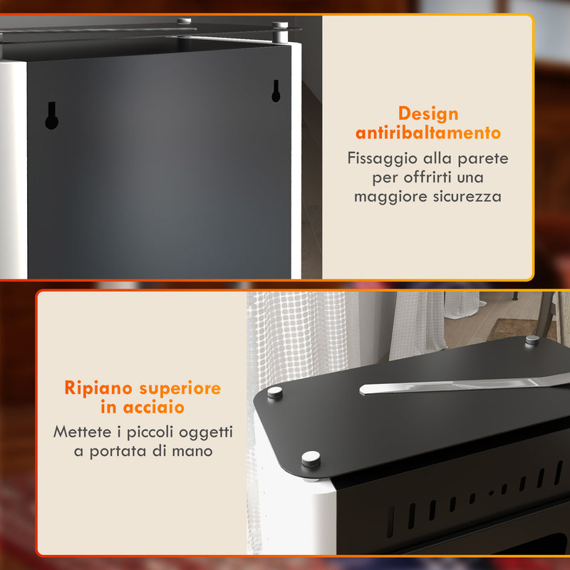 Camino a Bioetanolo da Terra 1.2L 50x27x82 cm con Mensola Superiore in Acciaio Bianco e Nero  