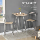 Set Bar Tavolino Alto e 2 Sgabelli da Giardino in Acciaio e Legno Quercia