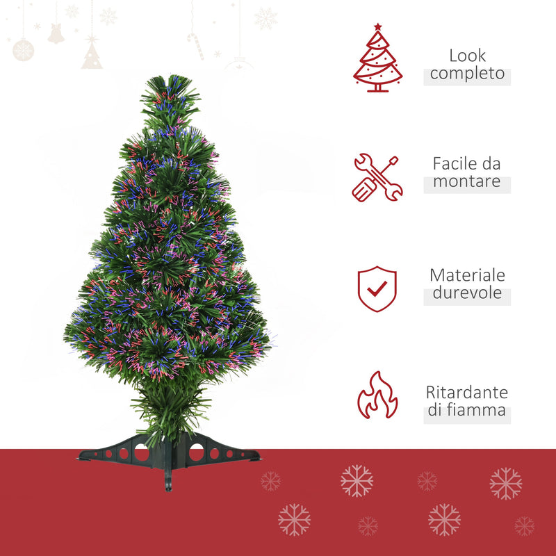 Albero di Natale Artificiale 60 cm 55 Rami con Fibra Ottica Verde 