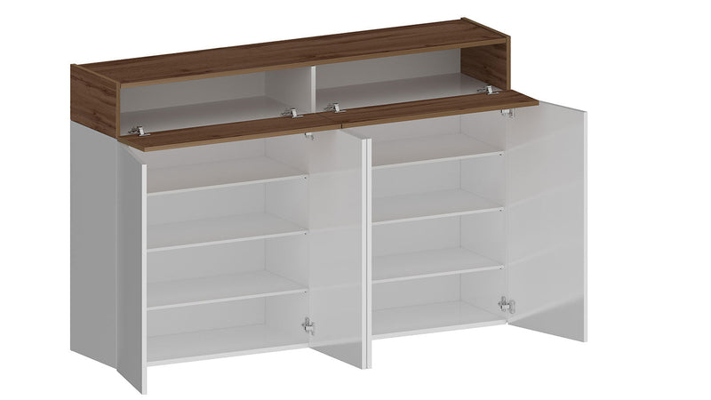 Scarpiera 4 Ante e 2 Ripiano a Ribalta 152x35x100 cm Savona 4A 1R Bianco Opaco/Rovere Wotan  