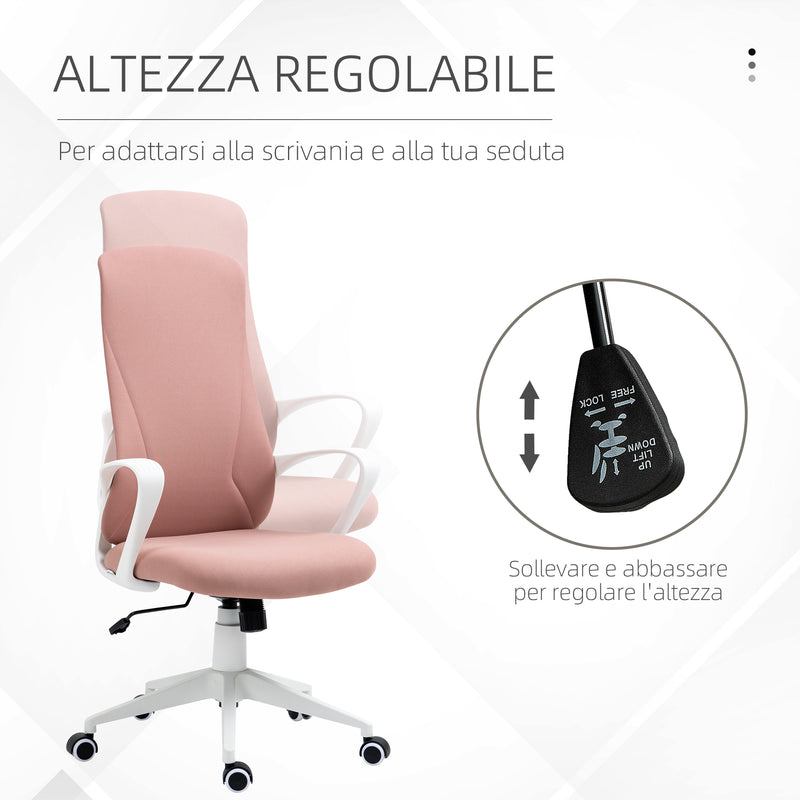 Sedia da Ufficio Ergonomica 62x56x110-119,5 cm Altezza Regolabile e Dondolo Seduta in Tessuto Elastico Rosa  