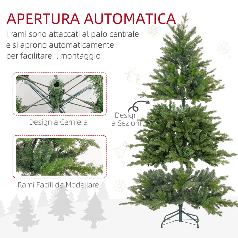 Albero di Natale 210 cm 2445 Rami Design a Carniera con Base in Metallo Verde      