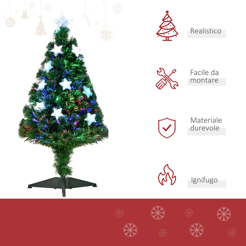 Albero di Natale Artificiale 90 cm 90 Rami in PVC e Fibra Ottica con 12 LED 