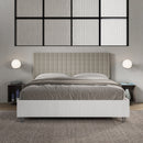 Letto Matrimoniale con Rete e Contenitore Alzata Comoda Struttura Bianco Frassico e Testata in Similpelle Burmy Tortora Varie Misure