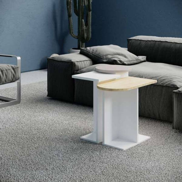 acquista Set 3 Tavolini da Soggiorno Varie Misure in MDF Mund Bianco Rovere