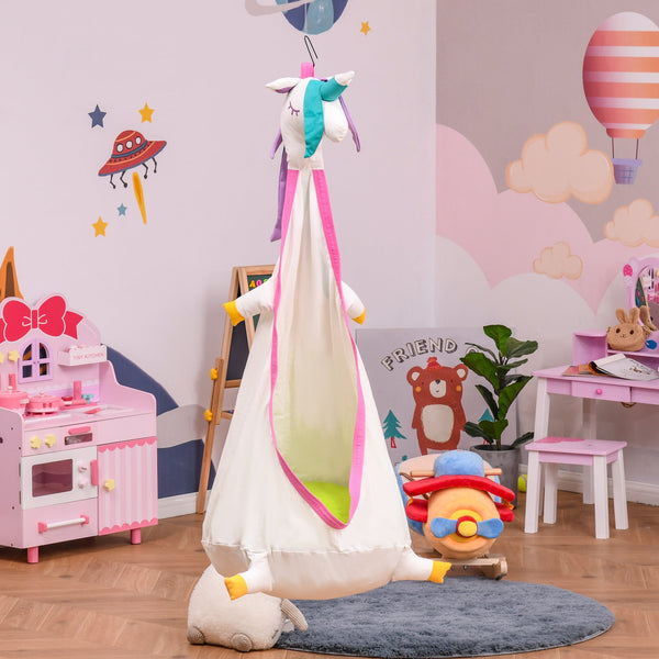 Sedia Sospesa Unicorno per Bambini 70x150 cm in Cotone con Cuscino Bianca sconto