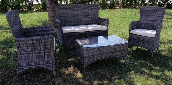acquista Set da Giardino Divano Poltrone e Tavolino in Polyrattan Morel Valeria Grigio