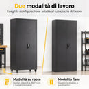 Armadio Portautensili 80x40x180 cm con Serratura Ruote Rimovibili e Ripiani Regolabili in Acciaio Nero      