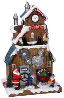 Villaggio Natalizio in Resina Babbo Natale ed Elfi con Luci e Suoni 18x14,5x29,5 cm