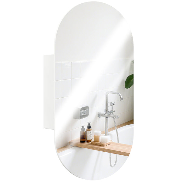 Specchio da Bagno Ovale 45x13,5x 90 cm con Armadietto in MDF Bianco online