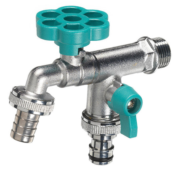 sconto Rubinetto a Sfera Doppio per Fontana da Giardino con Fiore e Leva Colorate Belfer RUB/030 Turchese