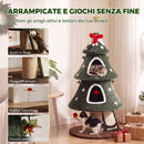 Albero Tiragraffi Natalizio per Gatti 60x60x132 cm con 2 Cucce Scala in Sisal Pali in Juta e Palline Verde      