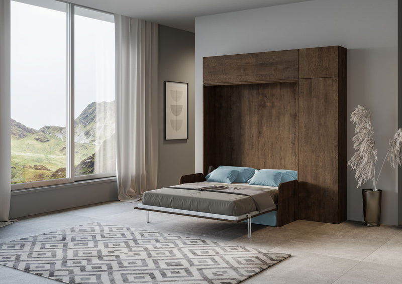 Letto Matrimoniale A Scomparsa 160 Kentaro Con Divano E Mobili Noce e Azzurro      