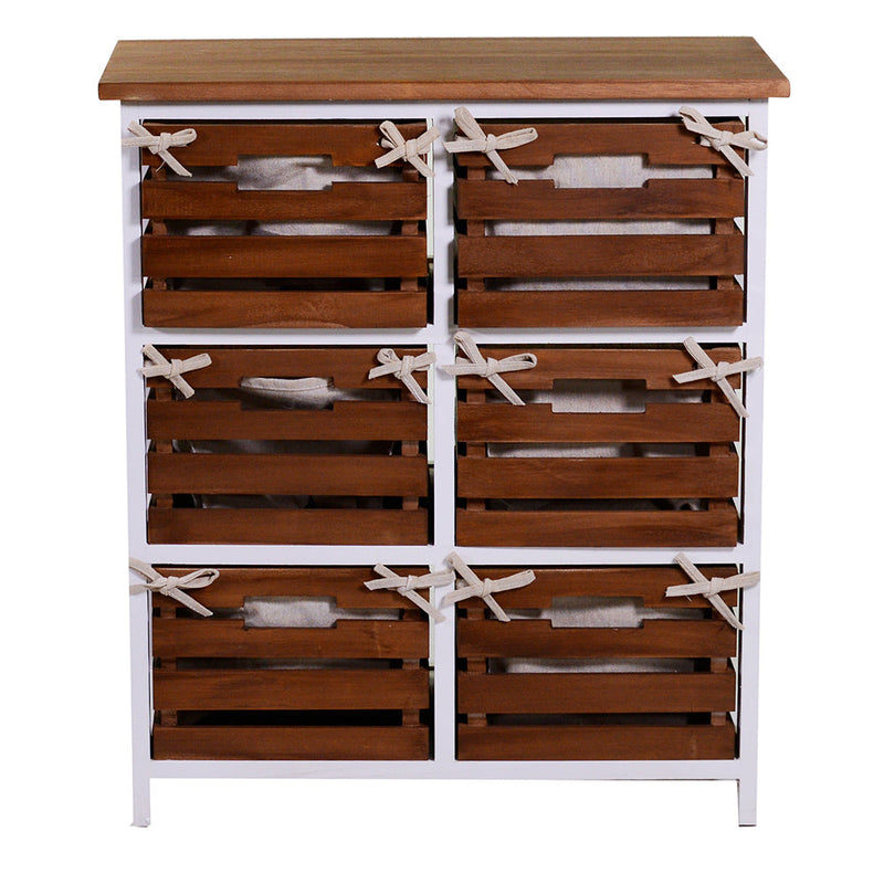 Cassettiera 6 Cassetti in Legno 58x30x66cm Atena Noce e Bianca