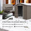 Casetta da Giardino con Prese d'Aria e Doppia Porta Scorrevole  210x130 cm in Metallo Marrone Chiaro 