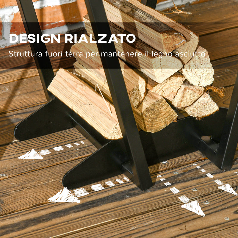 Scaffale Portalegna con Ganci 45x32x58 cm in Acciaio Nero