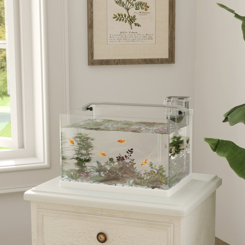 Acquario in Vetro con Luci LED da 20L 38x26x27 cm Filtro e Pompa d'Acqua Bianco   